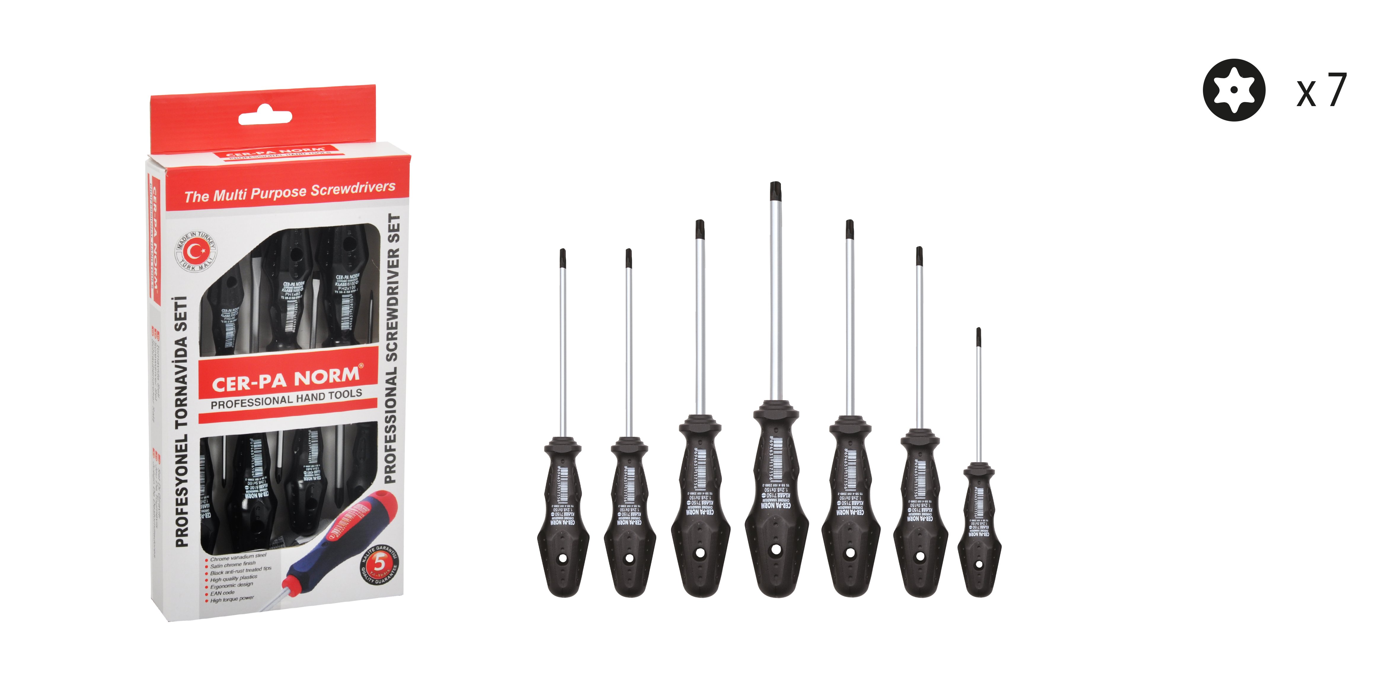 TORX TORNAVIDA TAKIMI KLAS SIYAH 7 LI DELIKLI KUTU